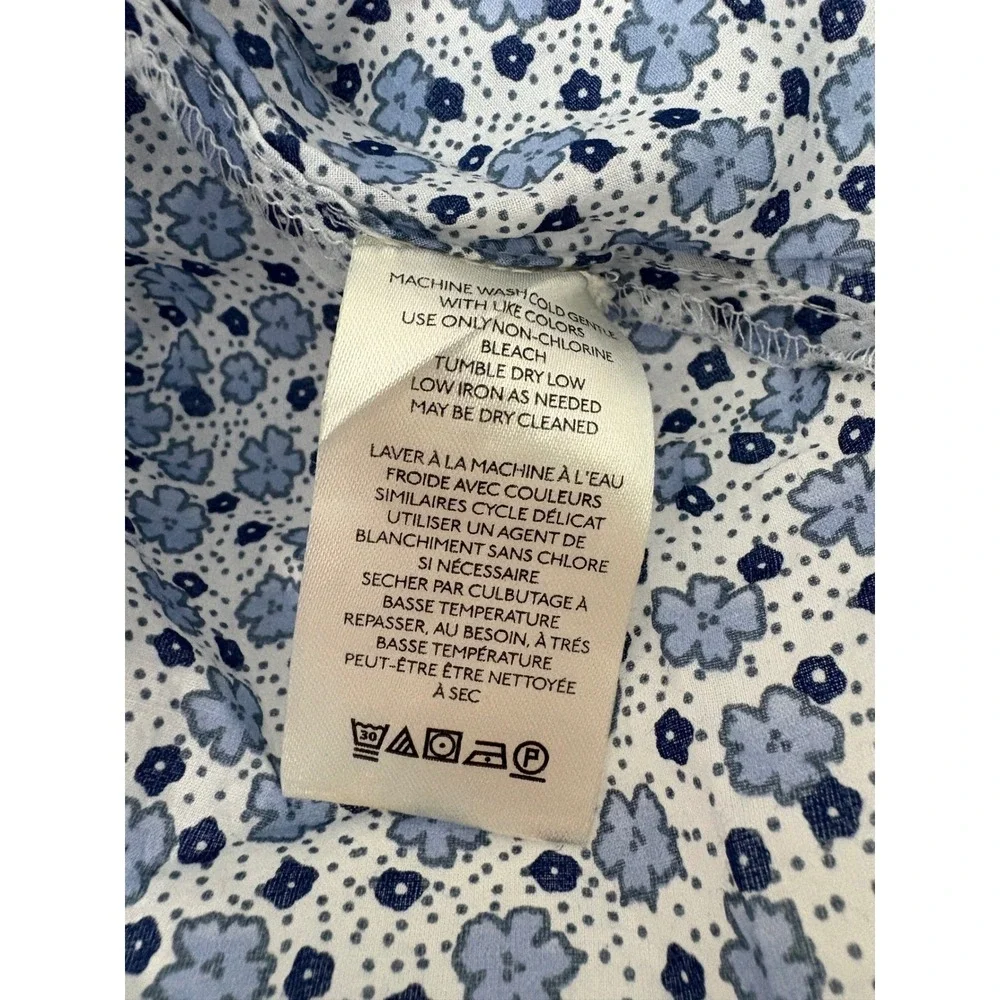 Free People Prairie Cottage Peter Pan Collar Blue Floral Lace Button Down Top S